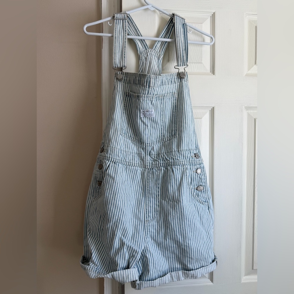 Levi's Blue and White Striped Overalls
